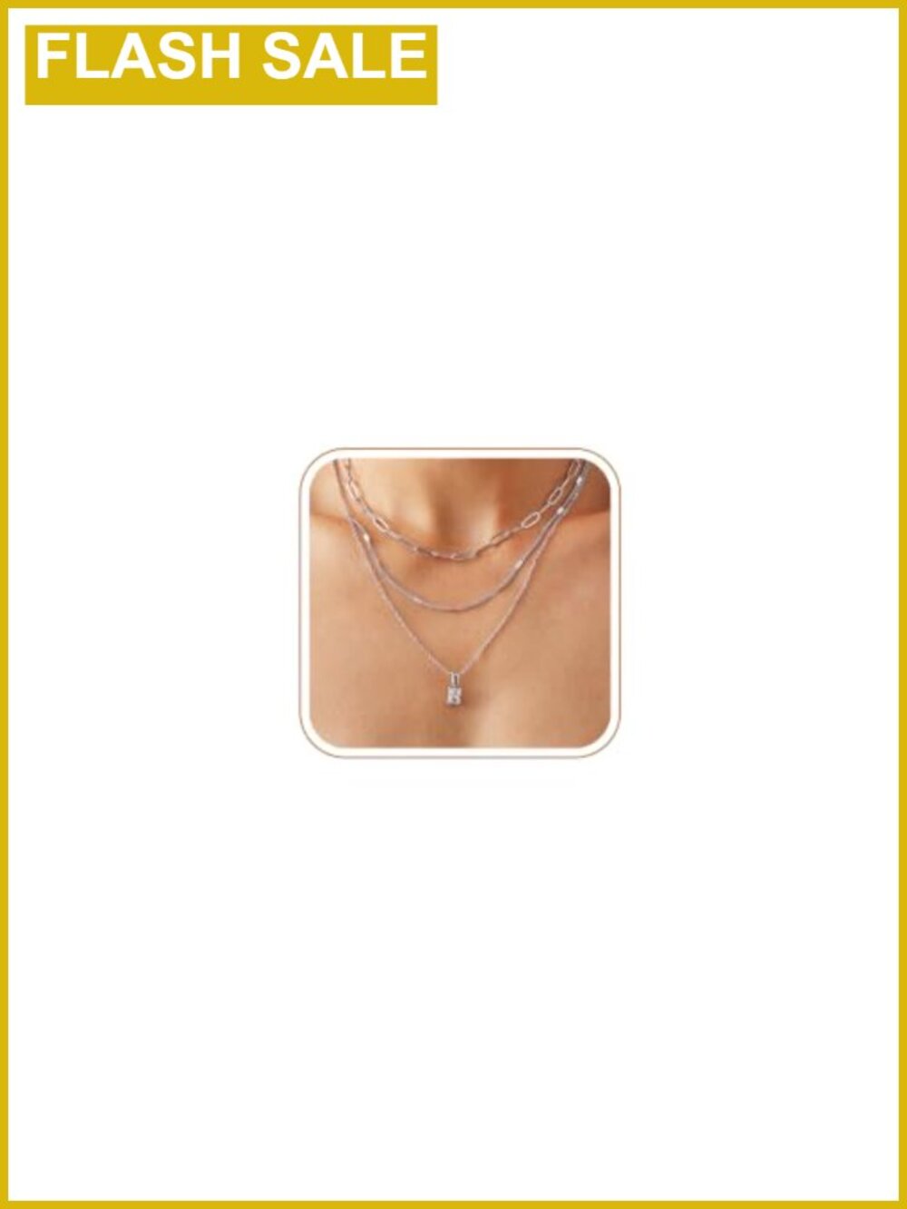 18K Gold Plated Stainless Steel Layered Necklace Set Cubic Zirconia Pendant